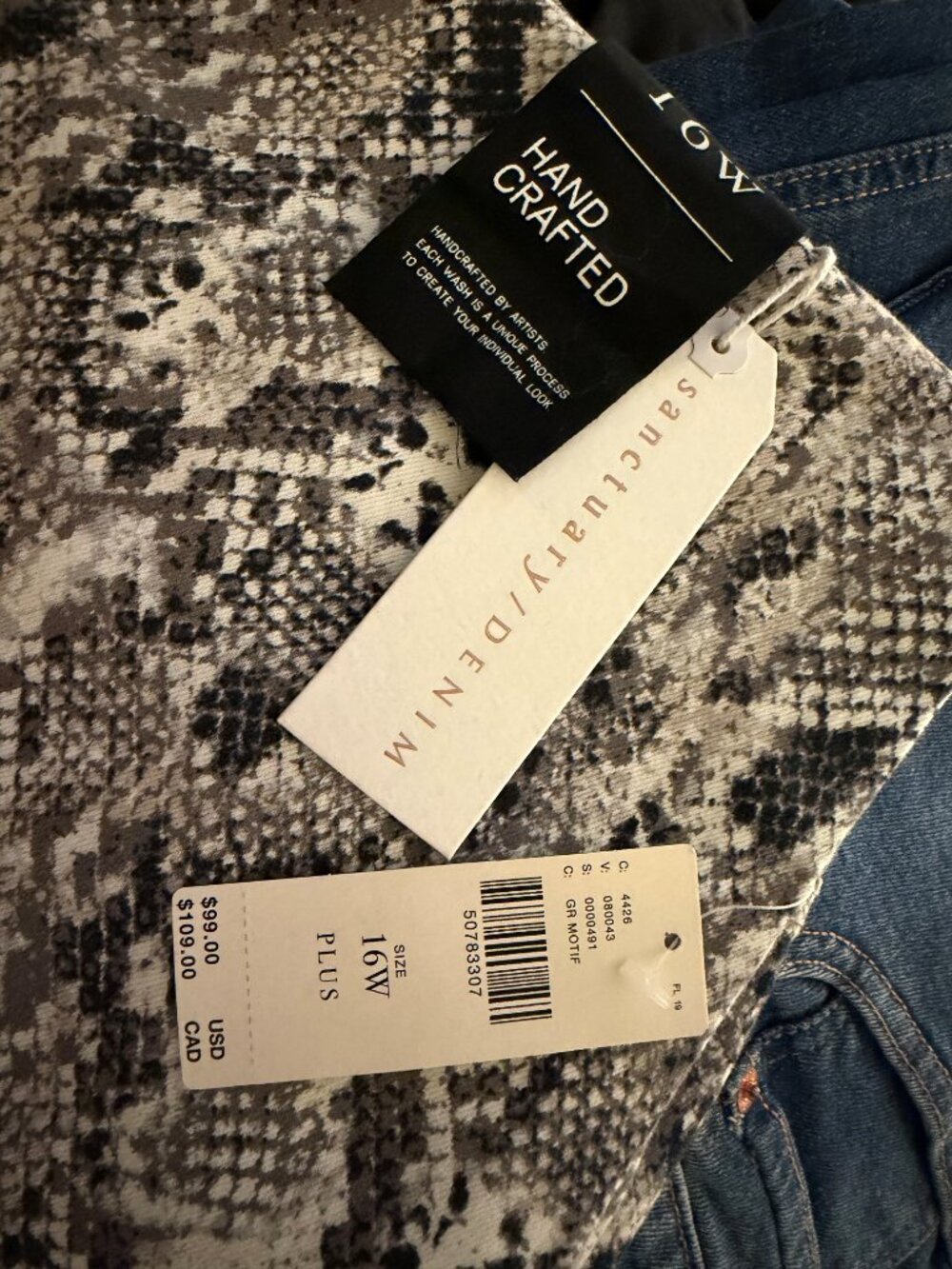 Sanctuary Denim Snake Print Pants, Size 16W, NwT - Picture 3 of 3